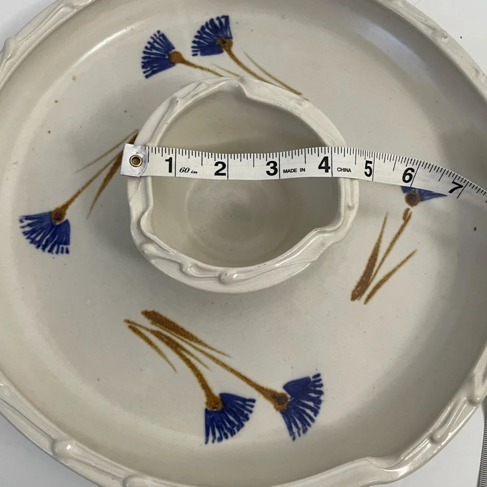 Floral Ceramic Chip and Dip Platter Vegetable Tray Handmade - Picture 5 of 11